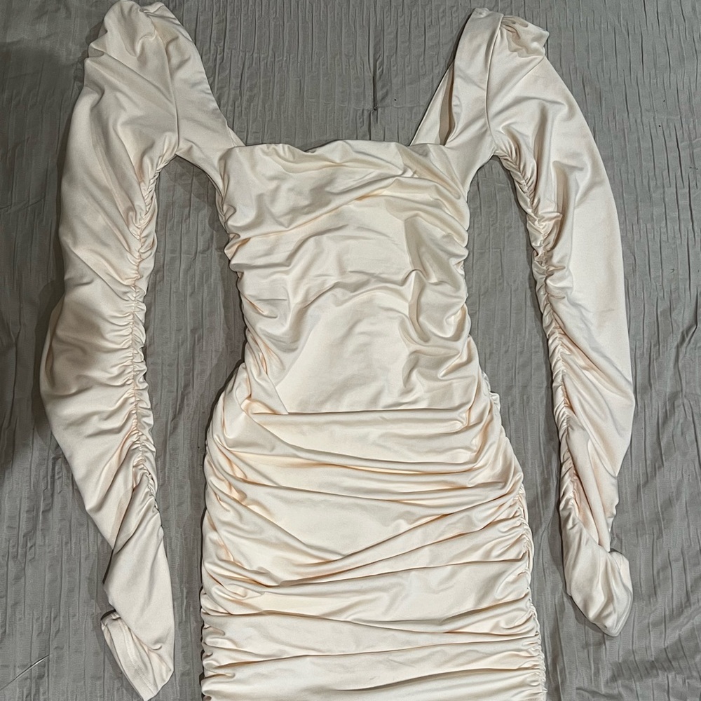 Elegant Cream Ruched Dress